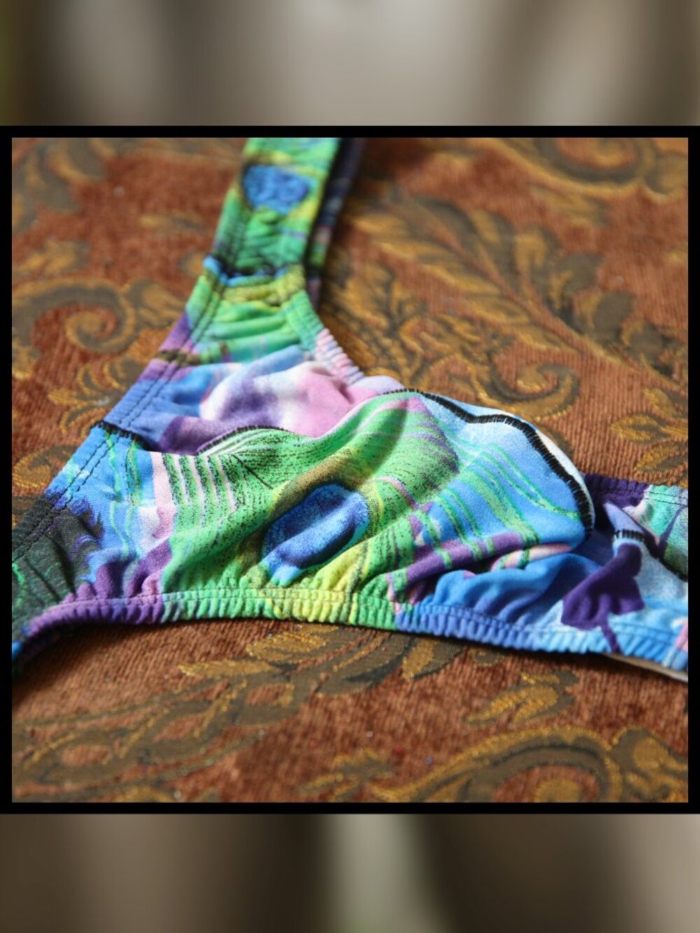Mens Grunge Peacock 1 1/4 Sides Thong Handmade - Picture 4 of 5